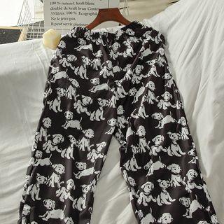 Dog Print Wide Leg Pants Black - One Size