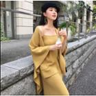 Set: Spaghetti-strap Midi Knit Dress + Open Front Cardigan + Sweater