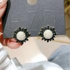 Flower Rhinestone Faux Pearl Earring 1 Pair - Black & White - One Size