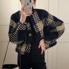 Plaid Tweed Cropped Jacket Black & Khaki - One Size
