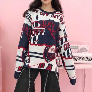 Color-block Lettering Loose-fit Irregular Sweater