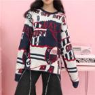 Color-block Lettering Loose-fit Irregular Sweater