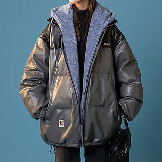 Fleece Lined Faux Leather Padding Jacket