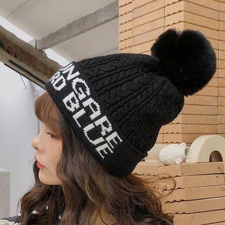 Lettering Pom Pom Accent Beanie