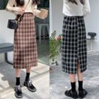 High-waist Plaid Split Woolen Skirt