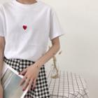 Heart Embroidered Loose-fit Short-sleeve T-shirt