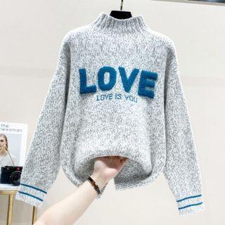 Lettering Melange Mock-neck Sweater