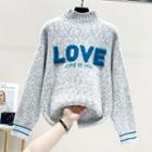 Lettering Melange Mock-neck Sweater