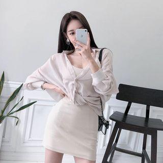 Set: Sheer Twist-hem Shirt + Bodycon Minidress