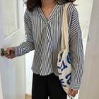 Long-sleeve Striped Buttoned Top As Shown In Figure - One Size