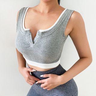 Split-neck Sports Crop Tank Top