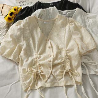 Drawstring Lace Crop Shirt
