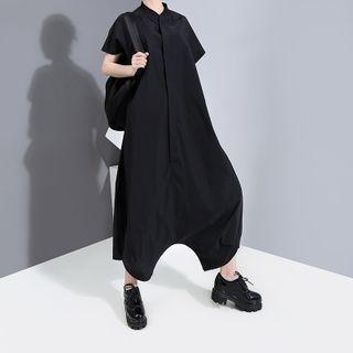 Short-sleeve Harem Jumpsuit Black - One Size