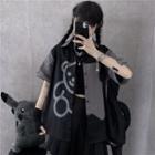 Cartoon Bear Panel Short-sleeve Button-down Shirt As Shown In Figure - One Size