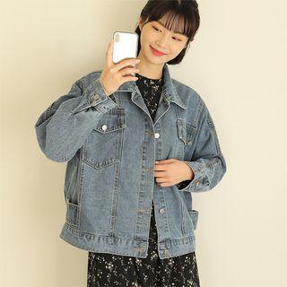 Tab-side Washed Denim Jacket Blue - One Size