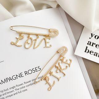 Faux Pearl Lettering Safety Pin Brooch