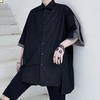 Plain Oversized Slit Short Sleeve Shirt