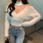 Cold-shoulder Mesh Panel Sweater
