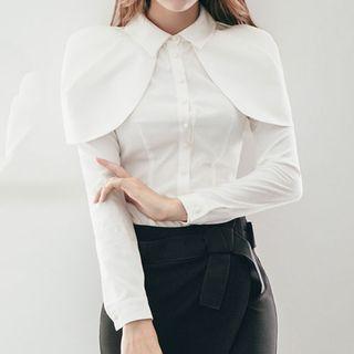Tie-neck Cape Shoulder Plain Blouse