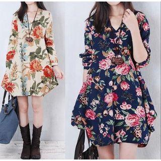 Long-sleeve Mini Floral Dress