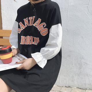 Color Panel Lettering Pullover Dress