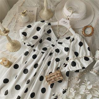 Dotted Puff-sleeve V-neck Mini A-line Dress
