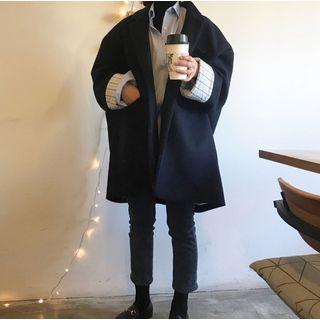 Notch Lapel Single Button Coat Dark Blue - One Size