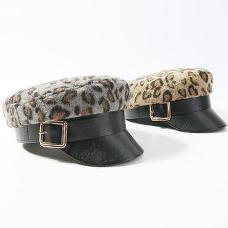 Leopard Print Felt Belt Military Cap