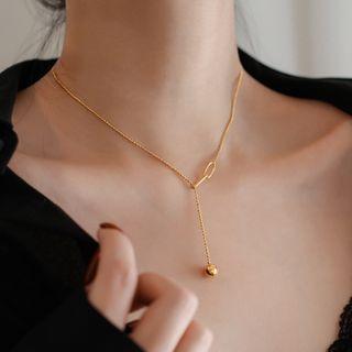 Bead Pendant Stainless Steel Y Necklace Gold - One Size