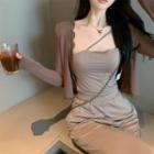 One-shoulder Camisole Top / Lace Trim Cardigan / Wide-leg Pants