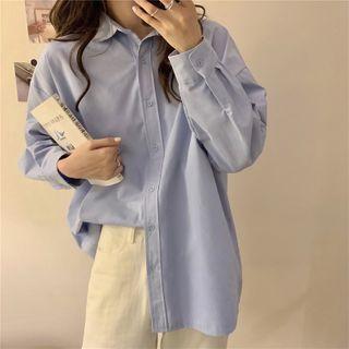 Polo-neck Plain Long-sleeve Shirt