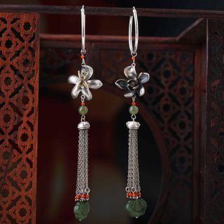 Flower Fringed Drop Earring 1 Pair - Silver - One Size