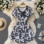 V-neck Floral Short-sleeve Ruffle Dress