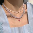 Set: Bead Necklace Purple & White - One Size