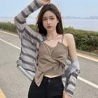 Bow Accent Camisole Top / Striped Light Jacket