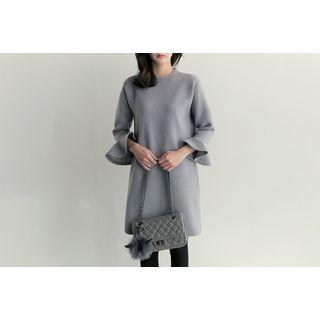 Ruffle-sleeve Wool Blend Dress