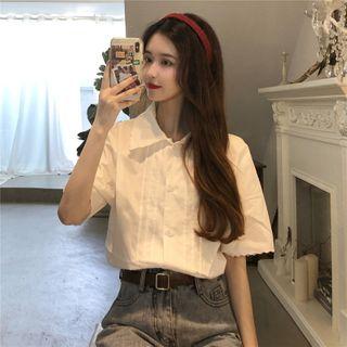 Plain Wavy Trim Shirt White - One Size