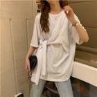 Elbow-sleeve Tie-front T-shirt
