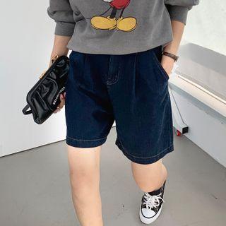 High-rise Pleated Denim Shorts