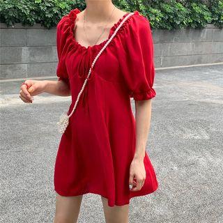 Short-sleeve A-line Mini Dress Red - One Size