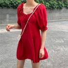Short-sleeve A-line Mini Dress Red - One Size