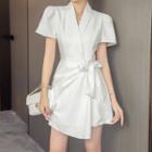 Short-sleeve Collared Bow Accent Romper