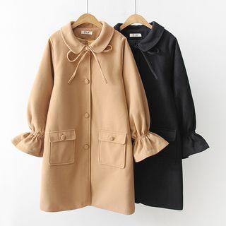 Bow Accent Single-breasted Coat