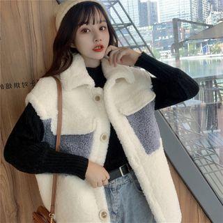 Sleeveless Faux Fur Color Block Coat