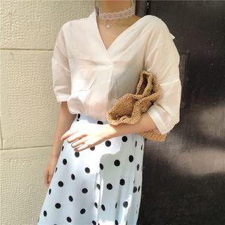 V-neck Blouse / Polka Dot Skirt