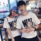 Couple Matching Short-sleeve Cat Printed Letter T-shirt