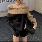 Two Tone Off Shoulder Sweater