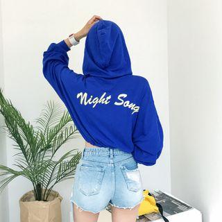 Hood Drawstring-hem Lettering Pullover