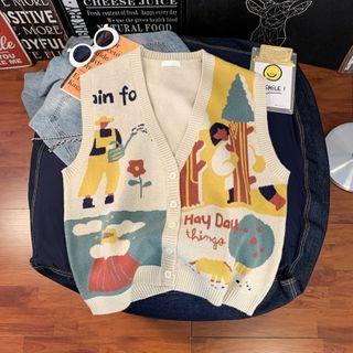 Printed Knit V-neck Vest