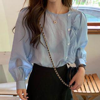 Long-sleeve Blouse Blue - One Size